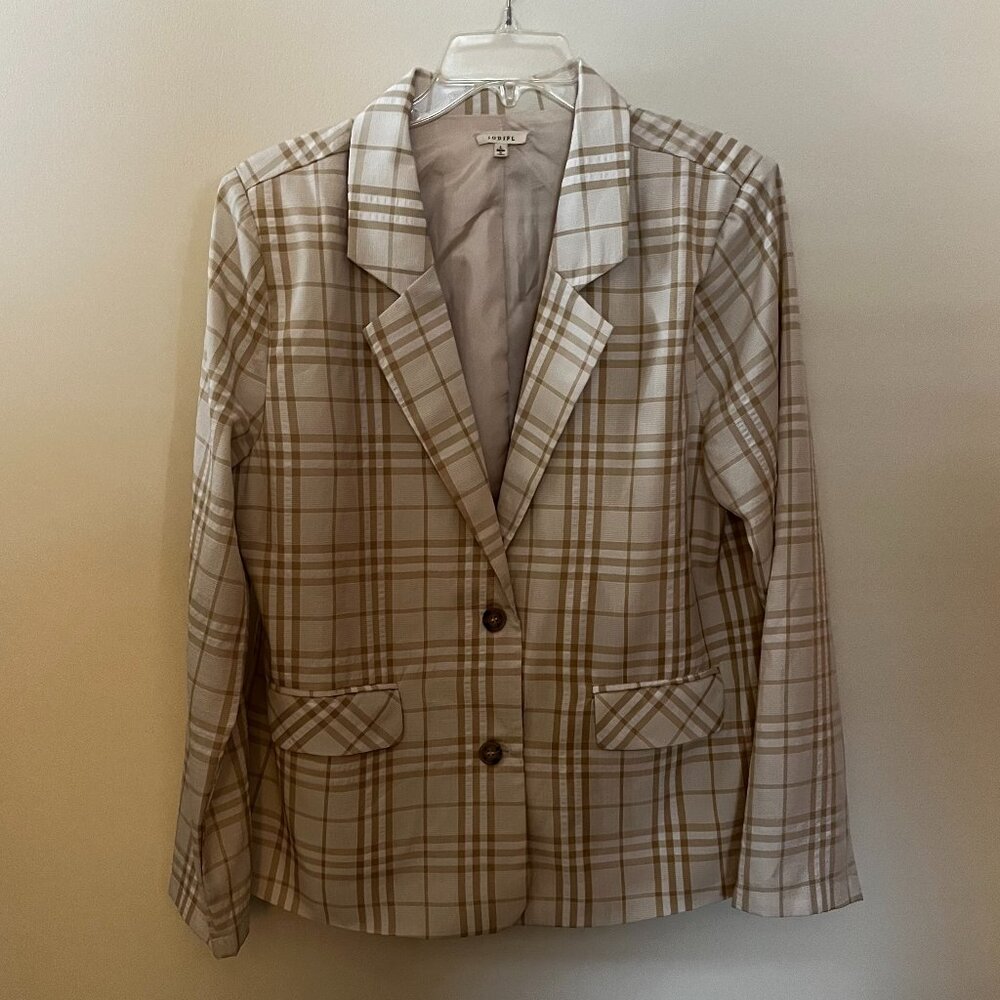 Jodifl White & Tan Woman's Plaid Blazer/Size L